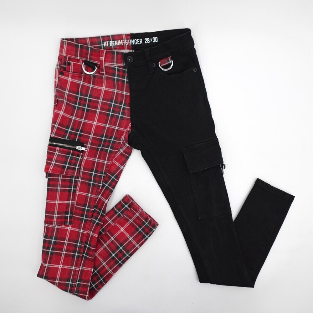 Hot Topic Pants Womens 28 Stinger Red Black Plaid Skinny Suspender Grunge